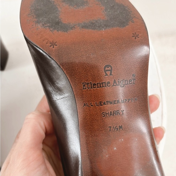 Etienne Aigner Vintage Heels Chocolate Brown Leather Square Toe Block Heel 7.5 - Picture 12 of 13